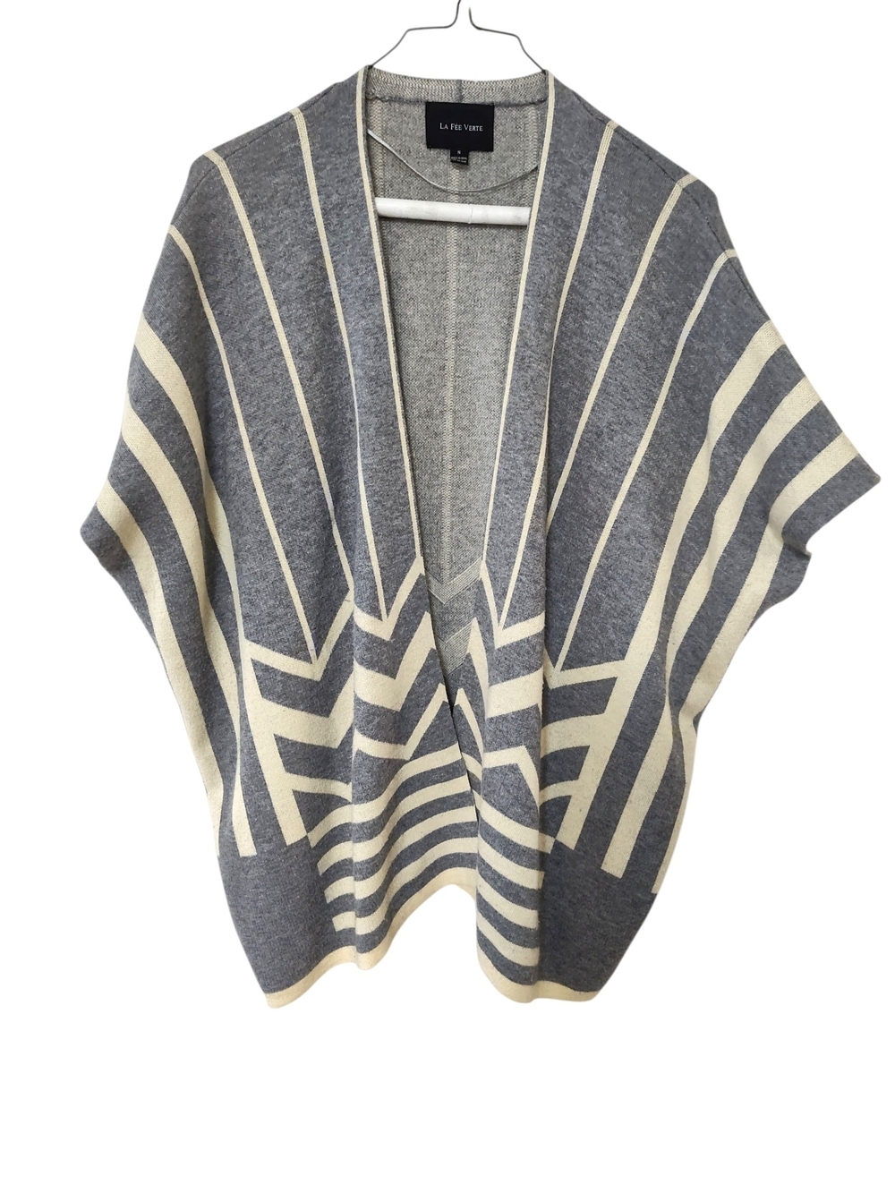 La Fee Verte Anthropologie Gray & Cream Striped Open-Front Women's Sweater